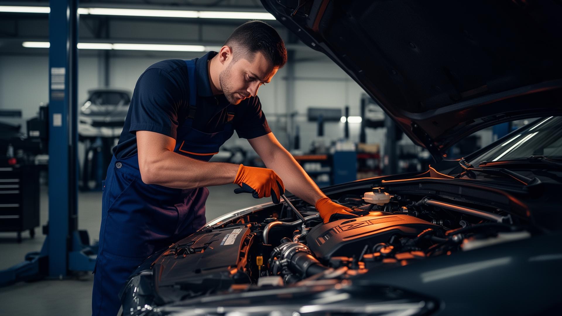 Mecánico profesional trabajando en motor de coche